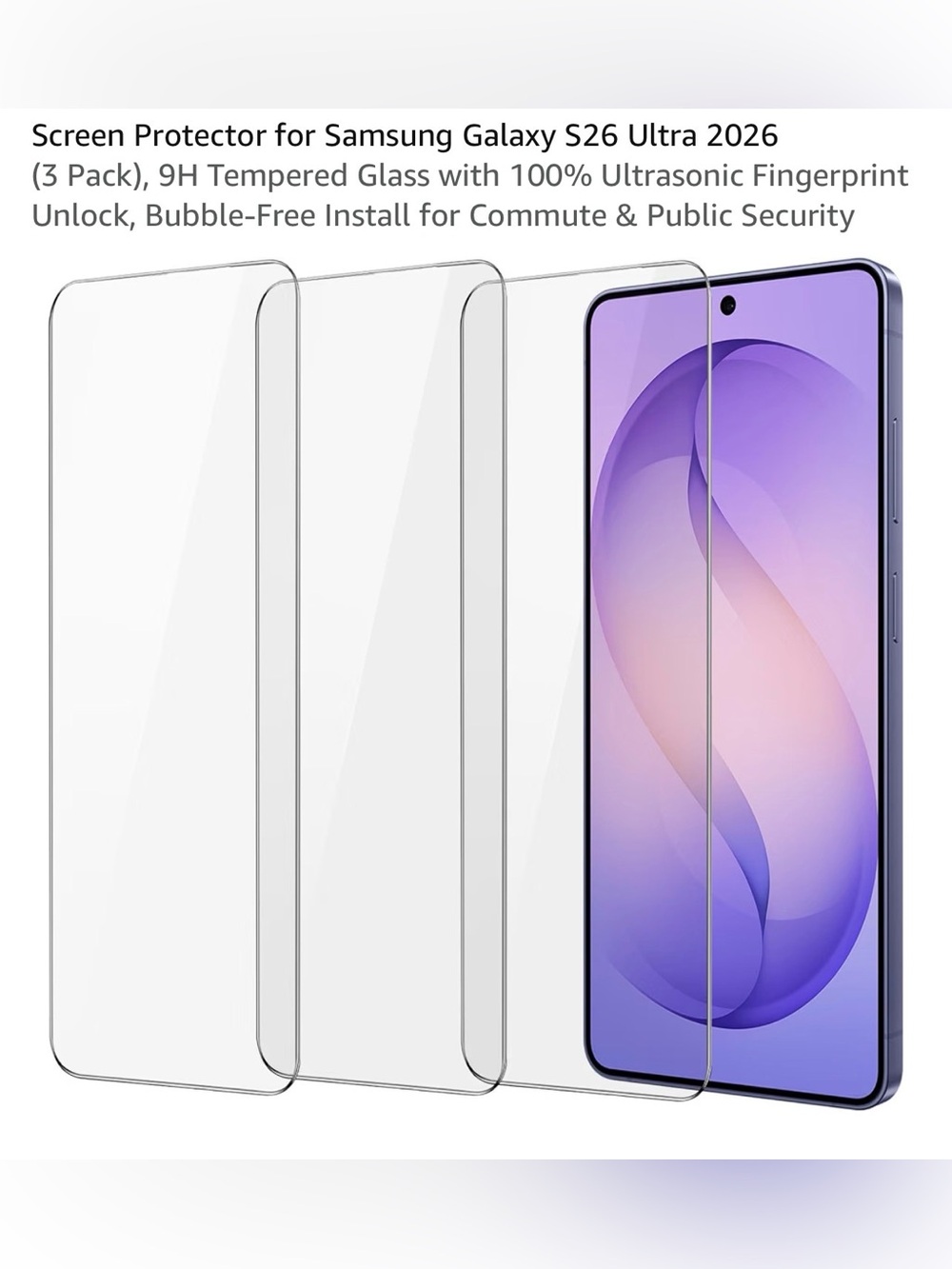 Screen protector for Samsung Galaxy S26 ultra 3pack 9H tempered glass